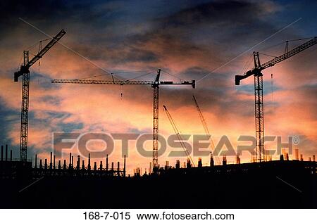 Sunset, Construction, Industry, Sunrise, Construction, Silhouette, Site View Large Photo Image Stock Photography - Sunset, Construction, Industry, Sunrise, Construction, Silhouette, Site. Fotosearch