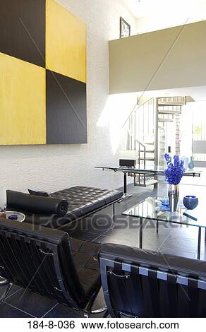 Stock Photograph - Home, Furnishing, Stairs, Contemporary, Table, Spaces. Fotosearch