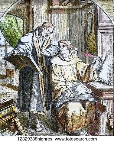 A hand coloured magic lantern slide circa 1900. Luther continues the transaltion of the latin bible with the assistance of Melanchthon in 1523 View Large Photo Image Stock Photograph - A hand coloured magic lantern slide circa 1900. Luther continues the transaltion of the latin bible with the assistance of Melanchthon in 1523. Fotosearch