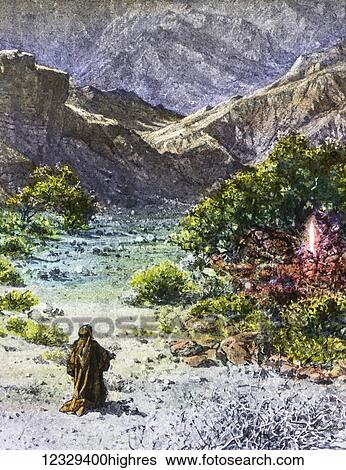 A hand coloured magic lantern slide circa 1900. The burning bush is an object described by the Book of Exodus as being located on Mount Horeb. According to the narrative, the bush was on fire, but was not consumed by the flames, hence the name. In the... View Large Photo Image Stock Photograph - A hand coloured magic lantern slide circa 1900. The burning bush is an object described by the Book of Exodus as being located on Mount Horeb. According to the narrative, the bush was on fire, but was not consumed by the flames, hence the name. In the.... Fotosearch