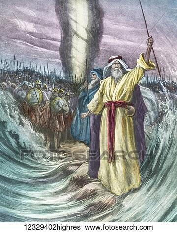 A hand coloured magic lantern slide circa 1900. Exodus Moses held out his staff and the Red Sea was parted by God. The Israelites walked on the exposed ground and crossed the sea, followed by the Egyptian army. Moses again moved his staff once the... View Large Photo Image Stock Photograph - A hand coloured magic lantern slide circa 1900. Exodus Moses held out his staff and the Red Sea was parted by God. The Israelites walked on the exposed ground and crossed the sea, followed by the Egyptian army. Moses again moved his staff once the.... Fotosearch