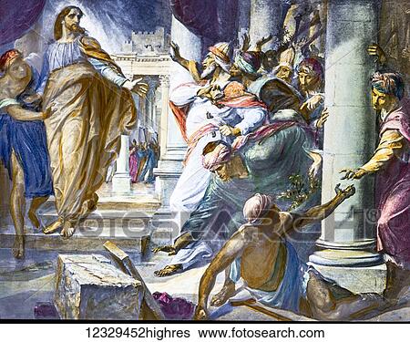Stock Photograph - A hand coloured magic lantern slide circa 1900, They saught to kill him, jesus with a crown. Fotosearch