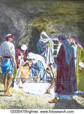 A hand coloured magic lantern slide circa 1900. Series The life of jesus of Nazareth. OUR LORDS BODY LAID IN THE SEPULCHRE, And behold, there was a man named Joseph, a councillor, a good and just manhe had not been party to their plan of actionof... View Large Photo Image Stock Photograph - A hand coloured magic lantern slide circa 1900. Series The life of jesus of Nazareth. OUR LORDS BODY LAID IN THE SEPULCHRE, And behold, there was a man named Joseph, a councillor, a good and just manhe had not been party to their plan of actionof.... Fotosearch