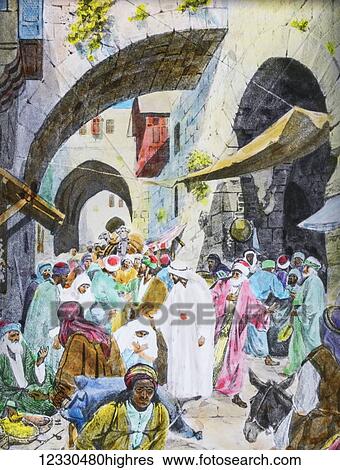 A hand coloured magic lantern slide circa 1900. Series The life of jesus of Nazareth. CURE OF THE WOMAN WITH THE FLOW OF BLOODAnd it happened that as he went {to cure Jairus daughter) that he was pressed upon by the crowds. And a certain woman who for... View Large Photo Image Stock Photograph - A hand coloured magic lantern slide circa 1900. Series The life of jesus of Nazareth. CURE OF THE WOMAN WITH THE FLOW OF BLOODAnd it happened that as he went {to cure Jairus daughter) that he was pressed upon by the crowds. And a certain woman who for.... Fotosearch