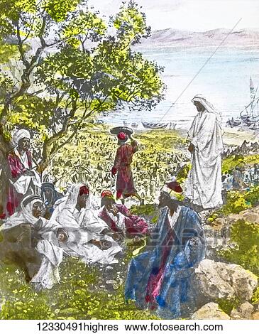 A hand coloured magic lantern slide circa 1900. Series The life of jesus of Nazareth. FEEDING OF THE FIVE THOUSAND After this Jesus went away to the other side of the sea of Galilee, which is that of Tiberias. And there followed him a great crowd,... View Large Photo Image Stock Photograph - A hand coloured magic lantern slide circa 1900. Series The life of jesus of Nazareth. FEEDING OF THE FIVE THOUSAND After this Jesus went away to the other side of the sea of Galilee, which is that of Tiberias. And there followed him a great crowd,.... Fotosearch