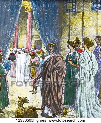 A hand coloured magic lantern slide circa 1900. Series The life of jesus of Nazareth. JESUS BEFORE HEROD And learning that he belonged to Herods jurisdiction, he sent him back to Herod, who likewise was in Jerusalem in those days. Now when Herod saw... View Large Photo Image Stock Photograph - A hand coloured magic lantern slide circa 1900. Series The life of jesus of Nazareth. JESUS BEFORE HEROD And learning that he belonged to Herods jurisdiction, he sent him back to Herod, who likewise was in Jerusalem in those days. Now when Herod saw.... Fotosearch