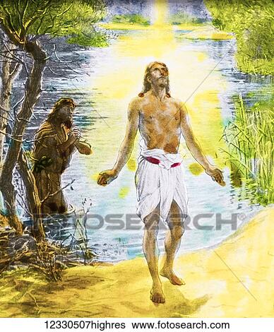 A hand coloured magic lantern slide circa 1900. Series The life of jesus of Nazareth. The baptism of John the Baptist. And it came to pass when all the people had been baptized, Jesus also having been baptized and being in prayer, that heaven was... View Large Photo Image Stock Photograph - A hand coloured magic lantern slide circa 1900. Series The life of jesus of Nazareth. The baptism of John the Baptist. And it came to pass when all the people had been baptized, Jesus also having been baptized and being in prayer, that heaven was.... Fotosearch