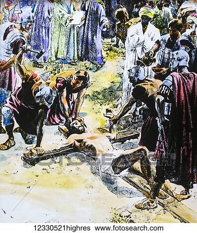 A hand coloured magic lantern slide circa 1900. Series The life of jesus of Nazareth. OUR LORD IS NAILED TO THE CROSS And when they came to the place called the Skull, they i crucified him there, and the robbers, one on his right hand and one on his... View Large Photo Image Stock Photograph - A hand coloured magic lantern slide circa 1900. Series The life of jesus of Nazareth. OUR LORD IS NAILED TO THE CROSS And when they came to the place called the Skull, they i crucified him there, and the robbers, one on his right hand and one on his.... Fotosearch