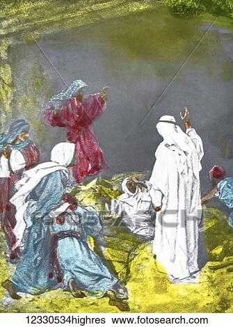 Stock Photograph - A hand coloured magic lantern slide circa 1900. Series The life of jesus of Nazareth. THE RAISING OF LAZARUS And when he had said this. He cried out in a loud voice: Lazarus, come forth! And at once he who had been dead came forth, bound feet and.... Fotosearch