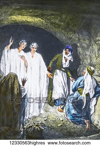 A hand coloured magic lantern slide circa 1900. Series The life of jesus of Nazareth. THE WOMEN AT THE TOMB But on the first day of the week at early dawn, they came to the tomb taking the spices that they had prepared, and they found the stone... View Large Photo Image Stock Photograph - A hand coloured magic lantern slide circa 1900. Series The life of jesus of Nazareth. THE WOMEN AT THE TOMB But on the first day of the week at early dawn, they came to the tomb taking the spices that they had prepared, and they found the stone.... Fotosearch