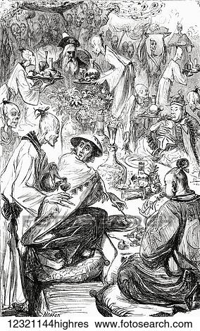 A new set of ghosts served up the meat and waited at the table. From Gulliver's voyage to Glubbdubdrib, an island of sorcerers and magicians. Illustration from Gullivers Travels published c. 1875 View Large Photo Image Stock Photograph - A new set of ghosts served up the meat and waited at the table. From Gulliver's voyage to Glubbdubdrib, an island of sorcerers and magicians. Illustration from Gullivers Travels published c. 1875. Fotosearch