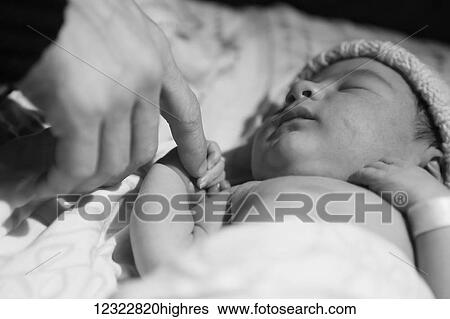 A sleeping newborn baby holds it's father's finger; Oregon, United States of America View Large Photo Image Stock Photograph - A sleeping newborn baby holds it's father's finger; Oregon, United States of America. Fotosearch