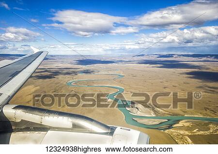 Aerial view of China River as plane lands in El Calafate, Argentinian Patagonia; El Calafate, Santa Cruz Province, Argentina View Large Photo Image Stock Photograph - Aerial view of China River as plane lands in El Calafate, Argentinian Patagonia; El Calafate, Santa Cruz Province, Argentina. Fotosearch