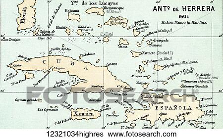Antonio de Herrera y Tordesillas map of the Bahamas, 1601. From the book Life of Christopher Columbus by Clements R. Markham published 1892. View Large Photo Image Stock Photograph - Antonio de Herrera y Tordesillas map of the Bahamas, 1601. From the book Life of Christopher Columbus by Clements R. Markham published 1892.. Fotosearch