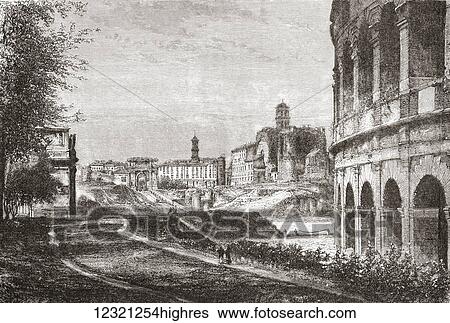 Stock Photograph - Approach to The Forum from The Cellian Hill, Rome, Italy in the late 19th century. From Italian Pictures by Rev. Samuel Manning, published c. 1890.. Fotosearch