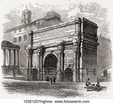 Stock Photograph - Arch of Septimius Severus, Roman Forum, Rome, Italy in the late 19th century. From Italian Pictures by Rev. Samuel Manning, published c. 1890.. Fotosearch