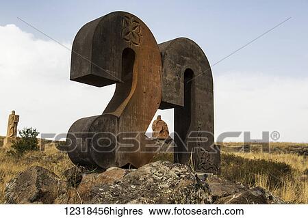 Stock Photograph - Armenian Alphabet Monument; Aparan, Aragatsotn Province, Armenia. Fotosearch