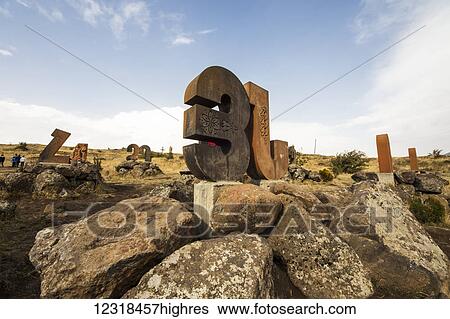 Stock Photograph - Armenian Alphabet Monument; Aparan, Aragatsotn Province, Armenia. Fotosearch