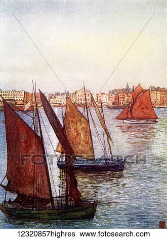 Stock Photograph - At the Mouth of the Seine, Le Havre, France. Colour illustration from the book France by Gordon Home published 1918. Fotosearch
