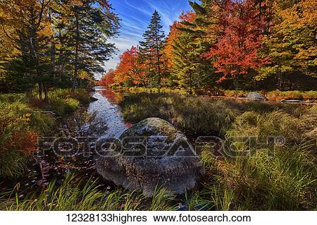 Stock Photograph - Autumn afternoon along the Westfield River near North Brookfield; Nova Scotia, Canada. Fotosearch