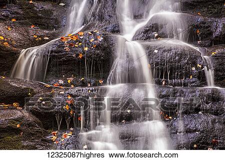 Stock Photograph - Autumn coloured leaves and waterfall on MacInnis Brook, near West Gore; Nova Scotia, Canada. Fotosearch