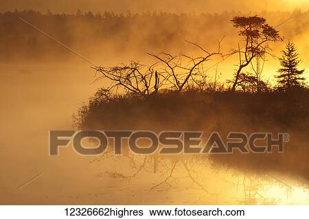 Autumn morning mist glowing yellow on Rocky Lake; Bedford, Nova Scotia, Canada View Large Photo Image Stock Photograph - Autumn morning mist glowing yellow on Rocky Lake; Bedford, Nova Scotia, Canada. Fotosearch