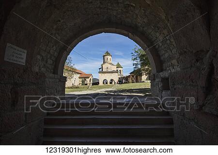 Stock Photograph - Bagrati Cathedral, Gelati Monastery, Bell tower of Gelati Monastery; Imereti, Georgia. Fotosearch