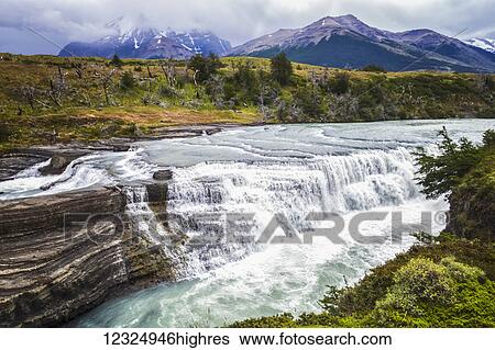 Stock Photograph - Big Falls (Salto Grande) in Torres del Paine National Park in Chilean Patagonia; Torres del Paine, Magallanes, Chile. Fotosearch
