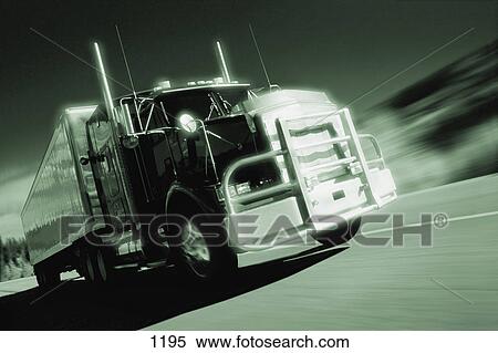 Stock Photography - Black and white image tractor trailer cruising on highway in. Fotosearch