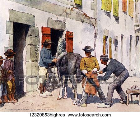 Breton Peasant Outside a Smithy. Colour illustration from the book France by Gordon Home published 1918 View Large Photo Image Stock Photograph - Breton Peasant Outside a Smithy. Colour illustration from the book France by Gordon Home published 1918. Fotosearch