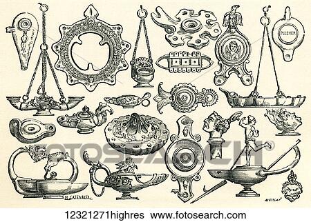 Bronze and terra-cotta lamps from Pompeii. From Italian Pictures by Rev. Samuel Manning, published c. 1890. View Large Photo Image Stock Photograph - Bronze and terra-cotta lamps from Pompeii. From Italian Pictures by Rev. Samuel Manning, published c. 1890.. Fotosearch