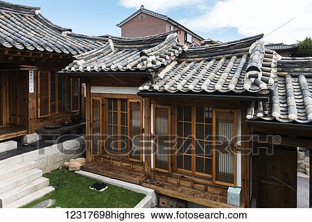 Stock Photograph - Bukchon Ha0k Village; Seoul, South Korea. Fotosearch