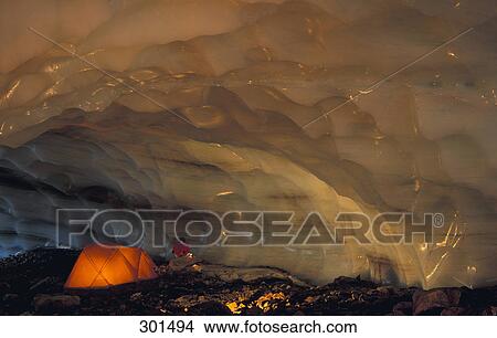 Picture - Camping in ice cave Mount Edith Cavel Jasper National Park Alberta Canada. Fotosearch