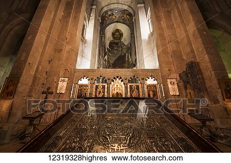 Stock Photograph - Central altar in Svetitskhoveli Cathedral; Mtskheta, Mtskheta-Mtianeti, Georgia. Fotosearch