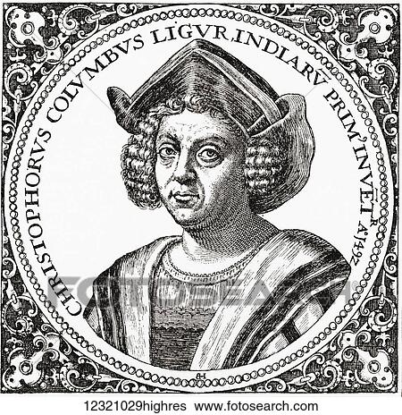 Stock Photograph - Christopher Columbus, c. 1451 to 1506. Genovese navigator, colonizer, and explorer. From the book Life of Christopher Columbus by Clements R. Markham published 1892.. Fotosearch