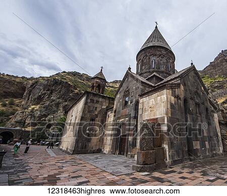 Stock Photograph - Church of the Holy Mother of God at Geghard Monastery, Azat Valley; Kotayk, Armenia. Fotosearch