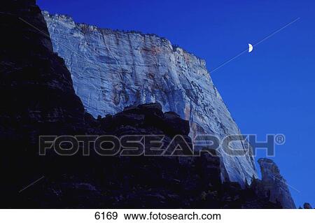 Cliff with moon in sky Zion National Park View Large Photo Image Stock Photo - Cliff with moon in sky Zion National Park. Fotosearch