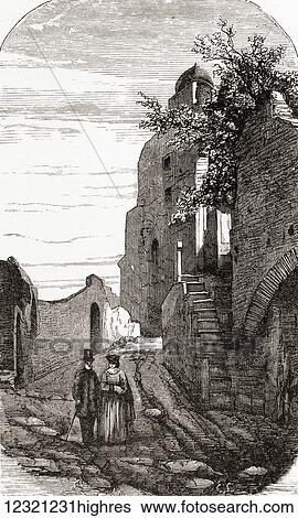 Stock Photograph - Clivus Victoria on the Palatine Hill, Rome, Italy in the late 19th century. From Italian Pictures by Rev. Samuel Manning, published c. 1890.. Fotosearch