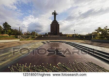 Stock Photograph - Commemoration of Soviet Armenia's participation in the second World War and monumental statue of Mother Armenia in Victory Park; Yerevan, Armenia. Fotosearch