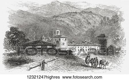 Stock Photograph - Convent at Vallombrosa, Florence, Italy in the late 19th century. From Italian Pictures by Rev. Samuel Manning, published c. 1890.. Fotosearch