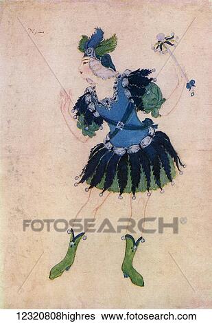 Stock Photograph - Design for the costume of Momus in the opera Phebus and Pan. From the picture by Edmund Dulac from the book Princess Marie-Jos's Children's Book published 1916.. Fotosearch