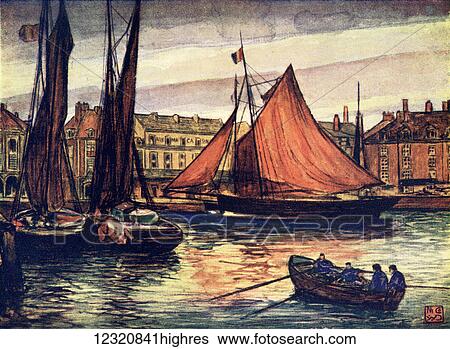 Dieppe, France. Colour illustration from the book France by Gordon Home published 1918 View Large Photo Image Stock Photograph - Dieppe, France. Colour illustration from the book France by Gordon Home published 1918. Fotosearch