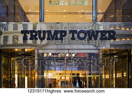 Stock Photograph - Entrance and sign to Trump Tower; New York City, New York, United States of America. Fotosearch