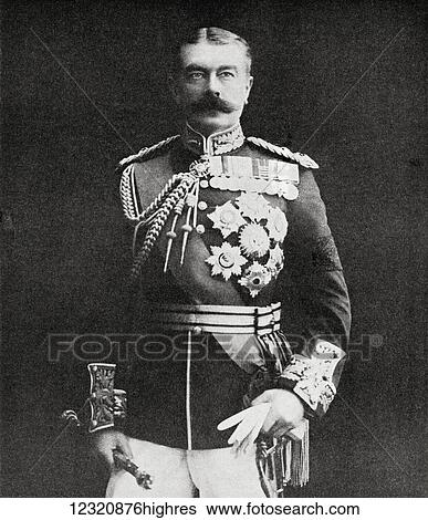 Stock Photograph - Field Marshal Horatio Herbert Kitchener, 1st Earl Kitchener, 1850 1916. British Field Marshal, diplomat, and statesman. From the magazine Twenty Years After The Battlefields of 1914-1918 Then and Now by Sir Ernest Swinton published 1938.. Fotosearch