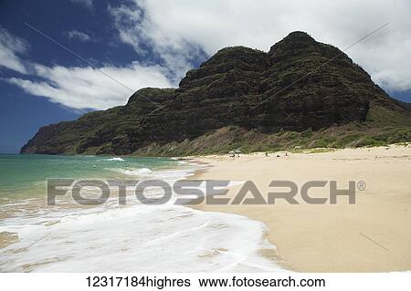 Stock Photograph - Fisherman's area, Barking Sands, Polihale State Park, the start of the Na Pali coast; Kauai, Hawaii, United States of America. Fotosearch