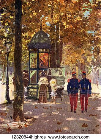 Stock Photograph - French Soldiers in Paris, France. Colour illustration from the book France by Gordon Home published 1918. Fotosearch