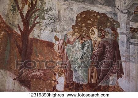 Stock Photograph - Fresco in the interior of the Church of the Virgin at Gelati Monastery; Imereti, Georgia. Fotosearch