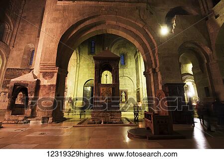 Stock Photograph - Funeral Monument of St. Sidonia and Throne of the Catholicos-Patriarch in Svetitskhoveli Cathedral; Mtskheta, Mtskheta-Mtianeti, Georgia. Fotosearch