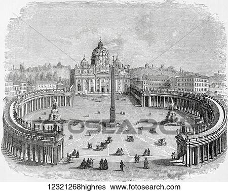 Stock Photograph - General view of St. Peter's and the Vatican, Vatican City, Rome, Italy in the late 19th century. From Italian Pictures by Rev. Samuel Manning, published c. 1890.. Fotosearch