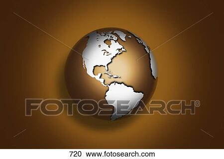 Stock Image - Globe of earth on brown background centered on the west Indies. Fotosearch